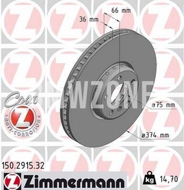Front right brake disc (374x36mm) / 154mm inner diameter