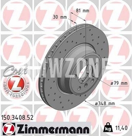 Front brake disc (348x30mm) perforated